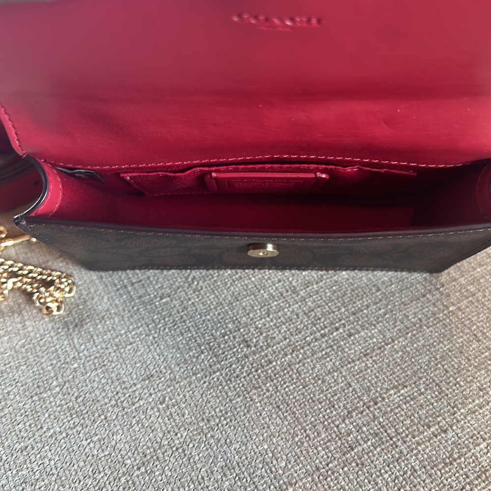 Coach Flap Color Block Red Leather And Brown Canv… - image 5